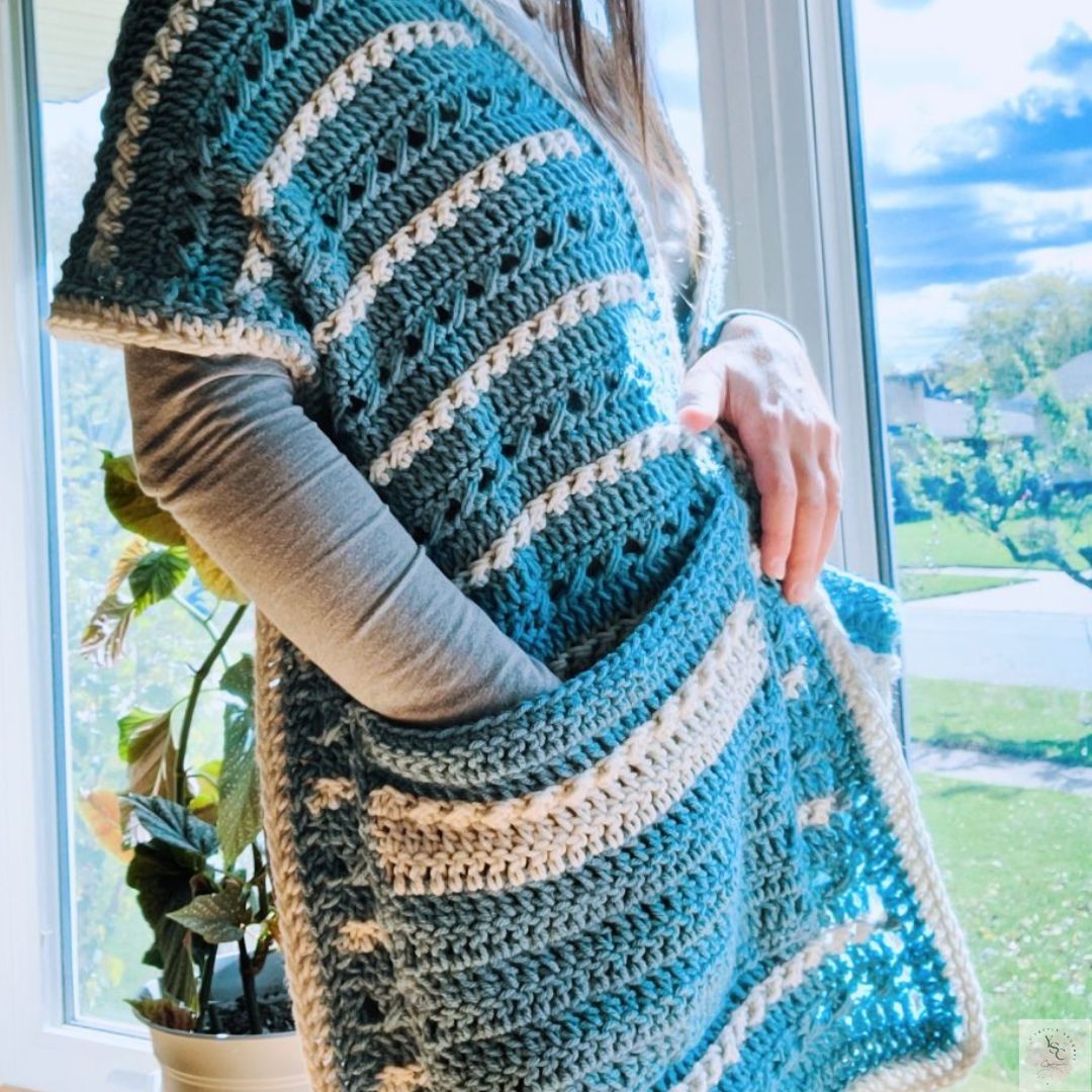 Beautiful Crochet Pocket Shawl- Free Pattern