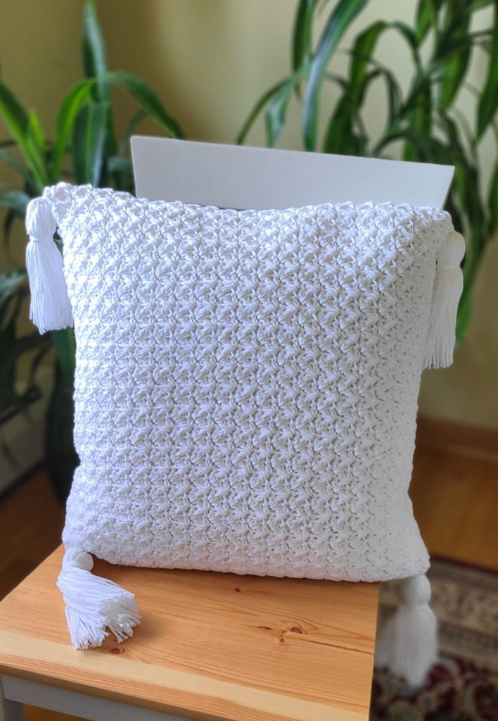 crochet textured white pillow cover