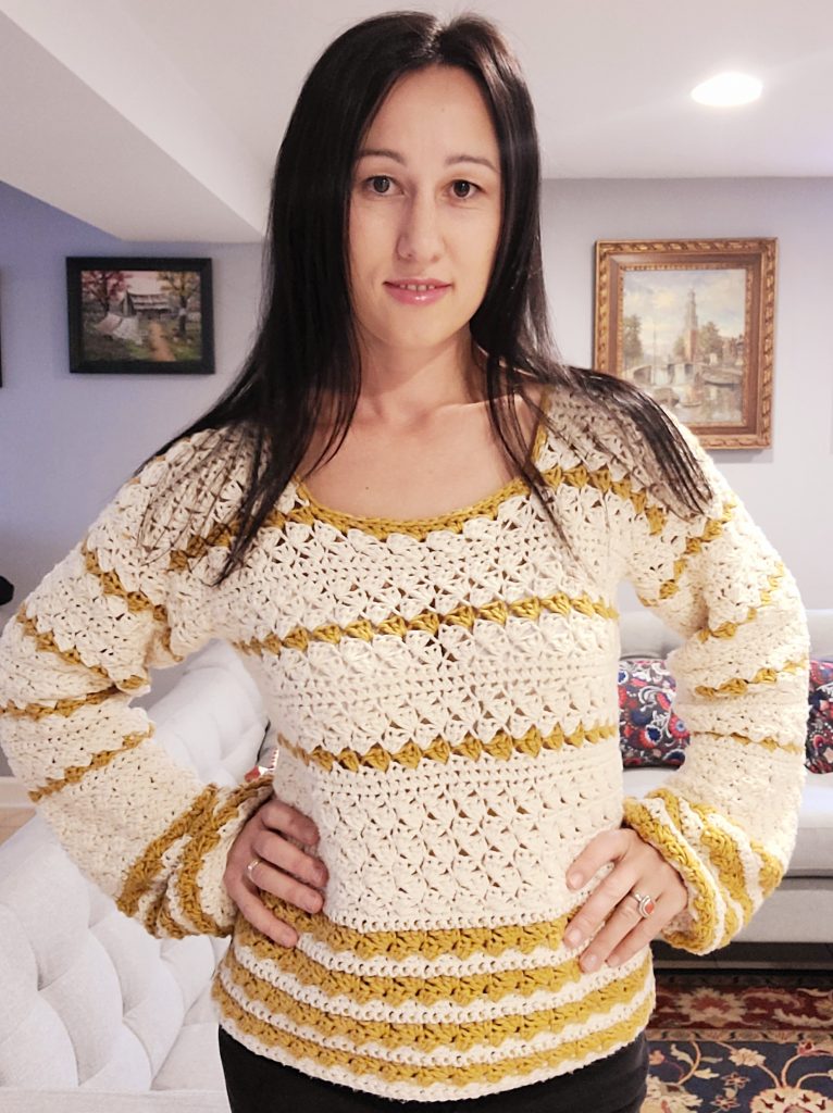 Photo of finished elegant sweater Free Crochet Elegant Sweater