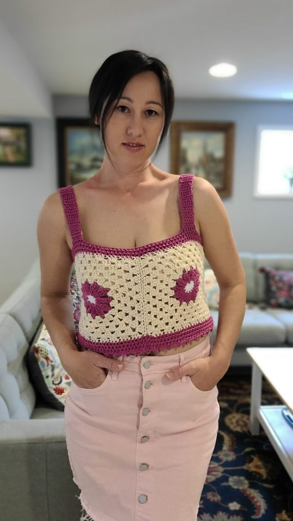 Photo of finished summer top Serenity Crochet Summer Top