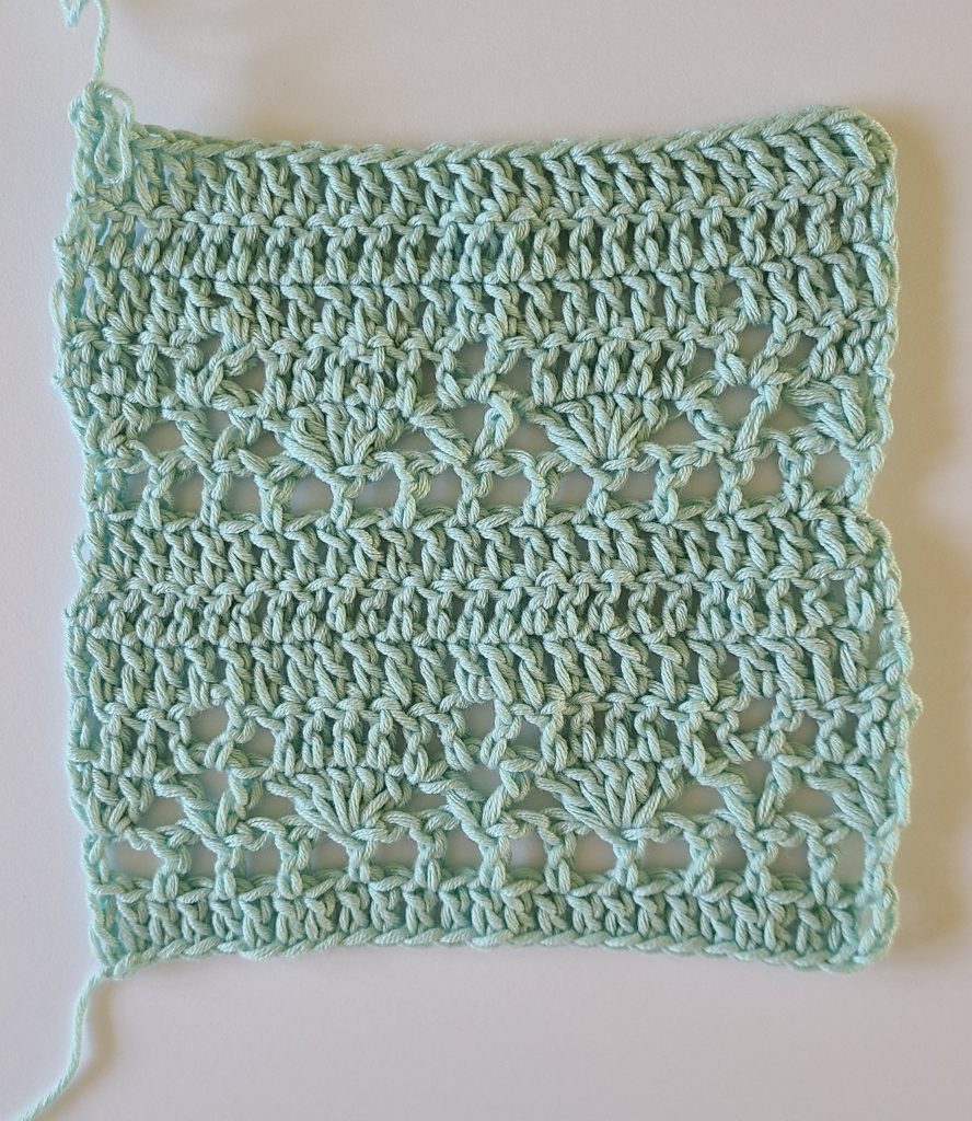 “Swatch of the Gina Crochet Lace Top showing the first five rows of the crochet pattern.”