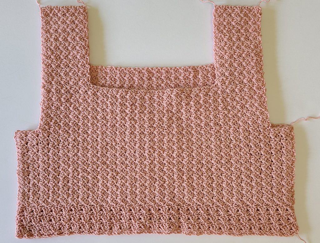 Front and back panels of the Malvina Crochet Crop Top shown for assembly with lace stitch details