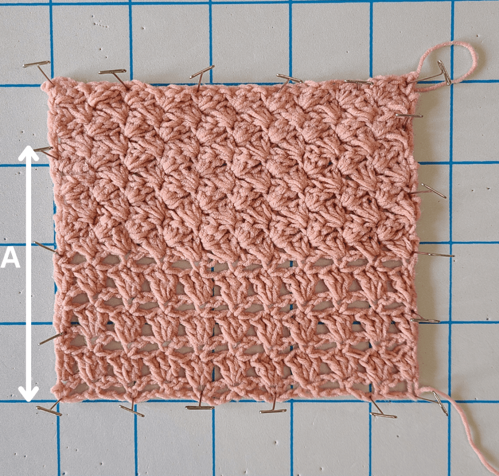 Close-up of a crochet gauge square for the Malvina Crochet Crop Top showing stitch details