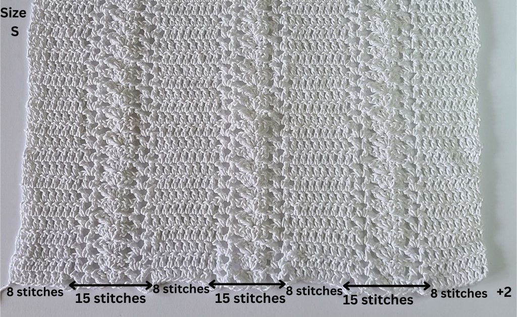 Close-up of crochet lace panel stitches with delicate openwork pattern