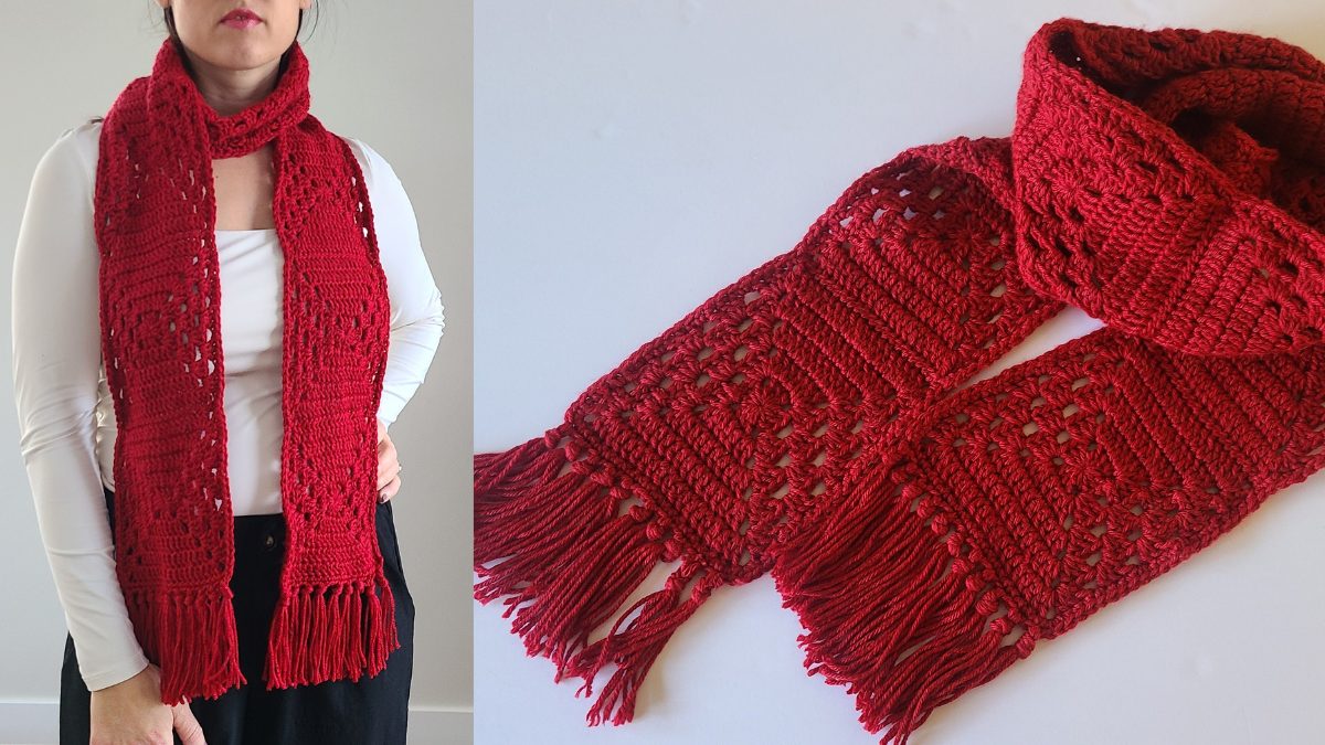 Beginner-Friendly Granny Square Scarf – Easy Free Pattern & Step-by-Step Video