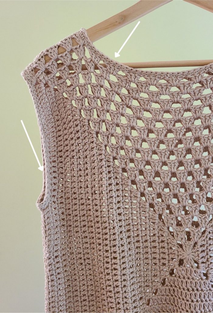 Close-up of a crochet granny square showing the edge for the border.