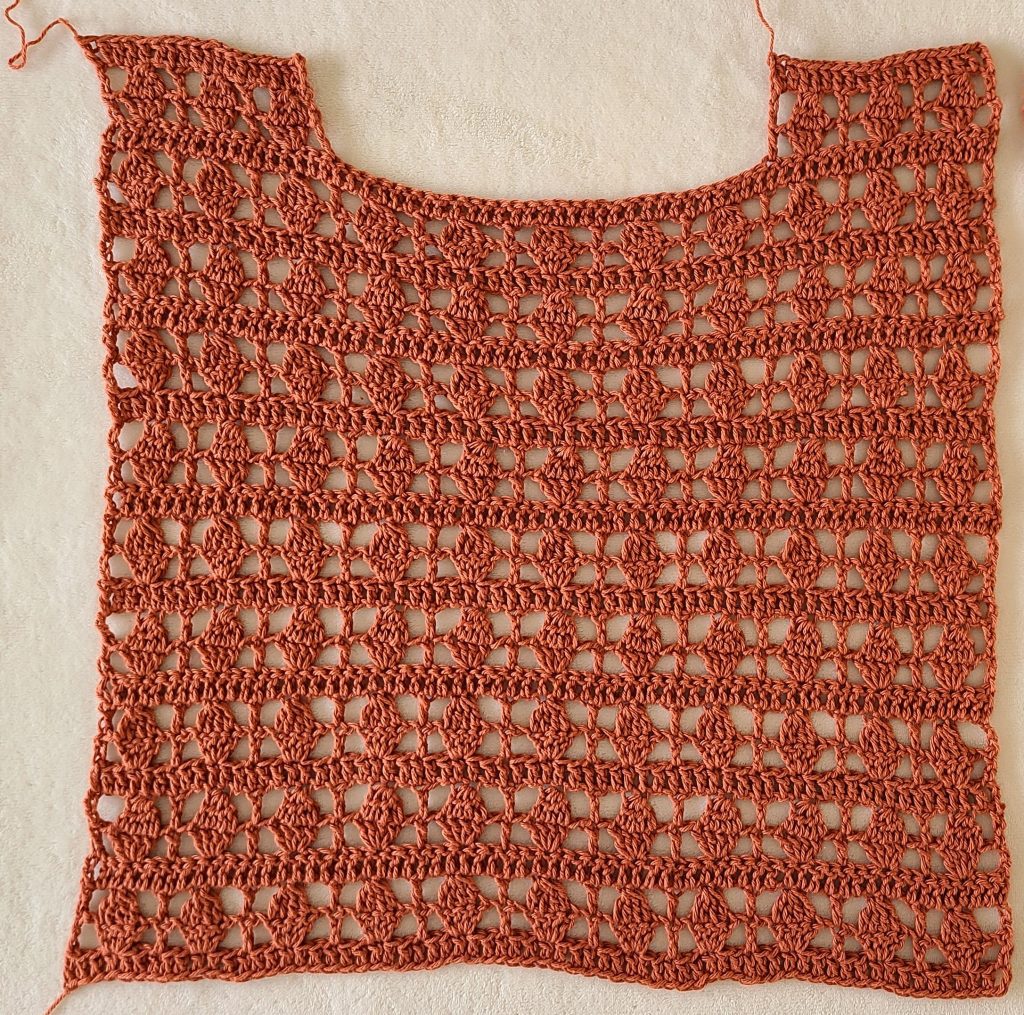 Front panel of the Galena crochet lacy top laid flat