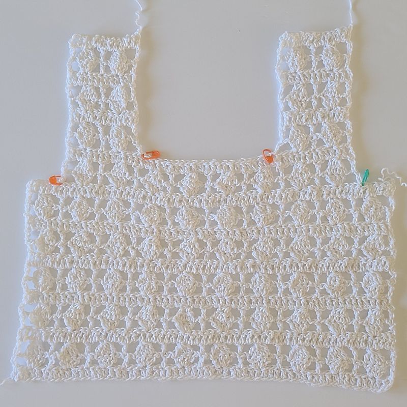 Ilsa crochet lacy crop top front panel worked in easy lace stitch for beginners