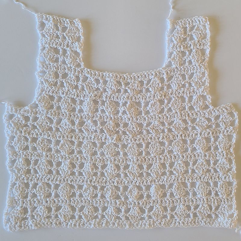 Ilsa crochet lacy crop top back panel worked in easy lace stitch for beginners