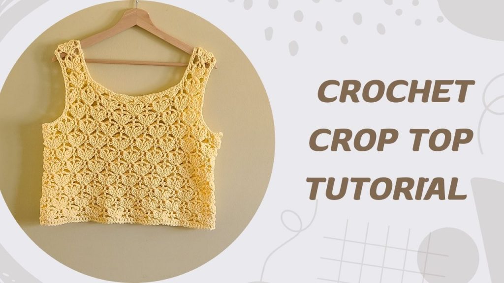 YouTube tutorial thumbnail for the Lorelay crochet crop top free pattern and step-by-step video guide.