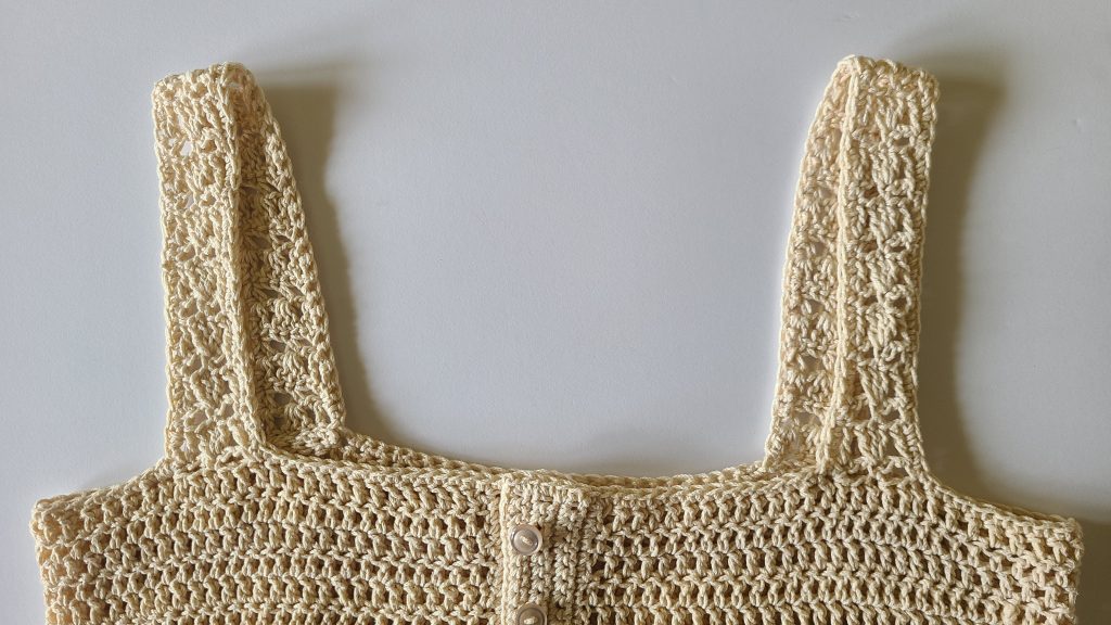 Zonia crochet crop top straps showing the handmade crochet strap design