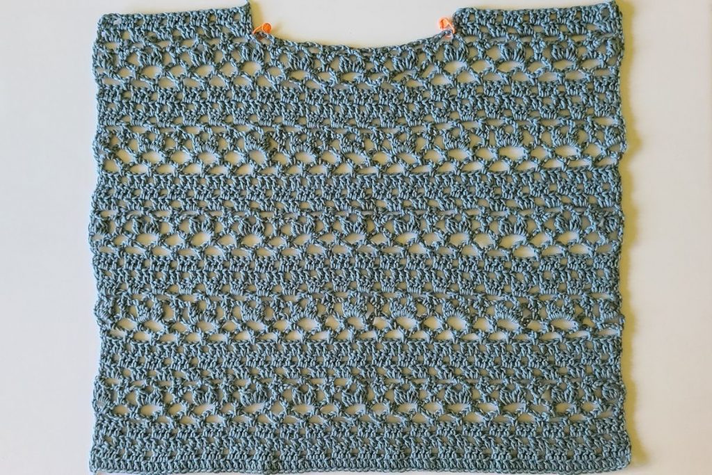 crochet lace top front panel with neckline shaping and lace stitches