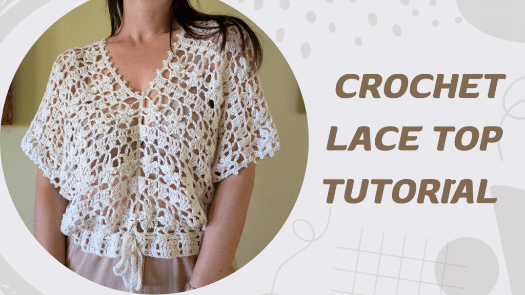 Thumbnail image for the Della Crochet Lace Top crochet tutorial showing the finished V-neck lace top.