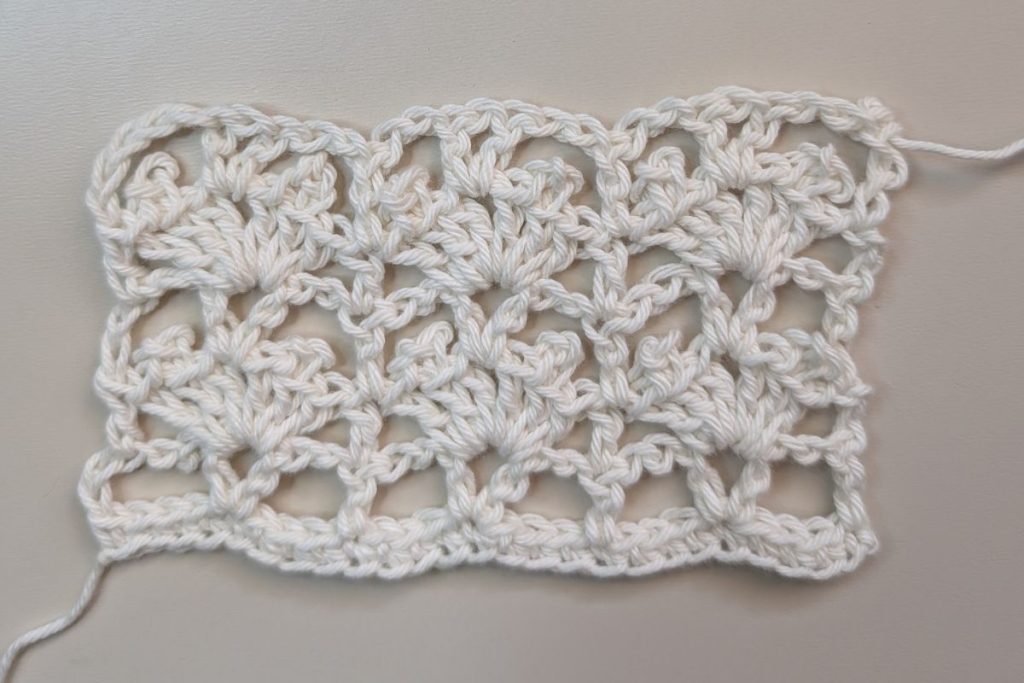 Steam-blocked crochet gauge swatch for the Zalina Crochet Top