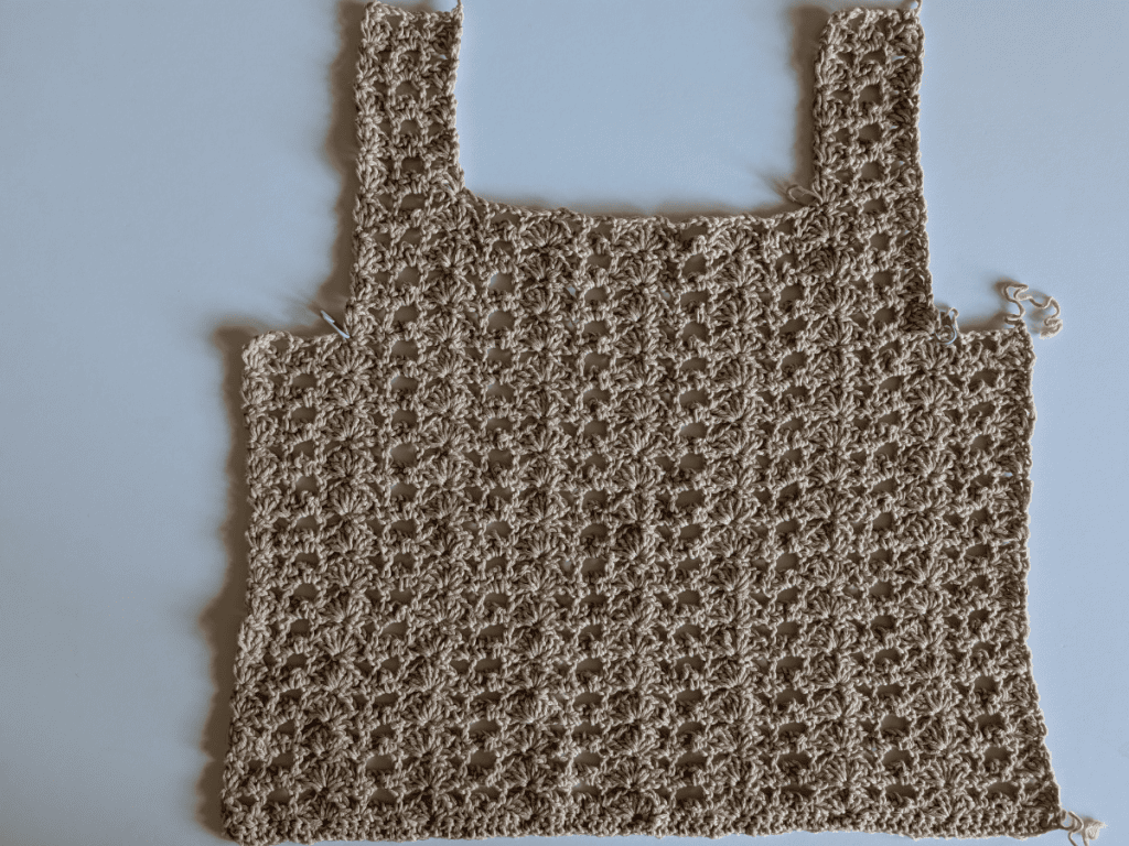 Back panel of the Danna Crochet Top laid flat